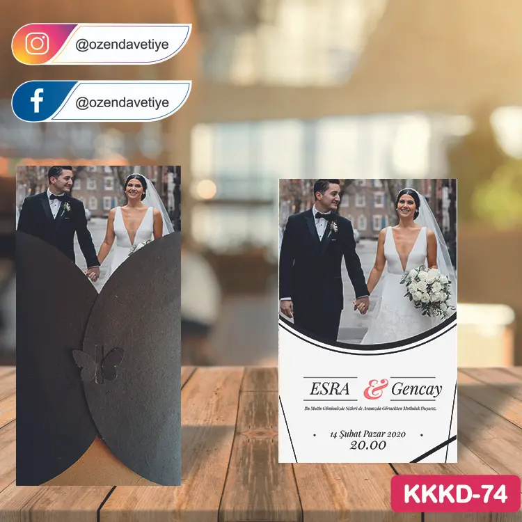 ozen-davetiye-Düğün Davetiyesi - Kahverengi Kelebekli Kraft Zarflı Davetiye Model No:74